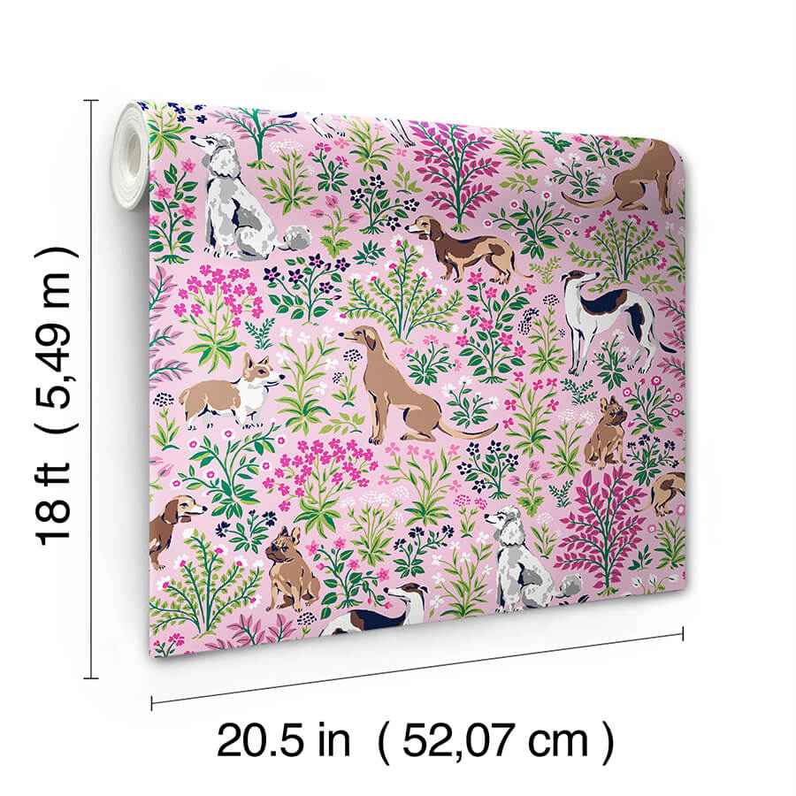 Must Love Dogs Pink Peel and Stick Wallpaper - York Wallcoverings - PFS6379 - York Wallcoverings Wallpaper