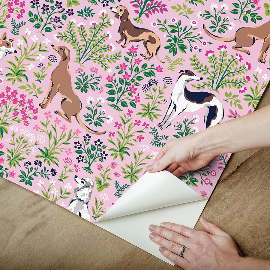 must-love-dogs-pink-peel-and-stick-wallpaper-york-wallcoverings-pfs6379 - York Wallcoverings Wallpaper