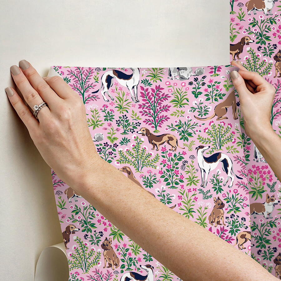 must-love-dogs-pink-peel-and-stick-wallpaper-york-wallcoverings-pfs6379 - York Wallcoverings Wallpaper