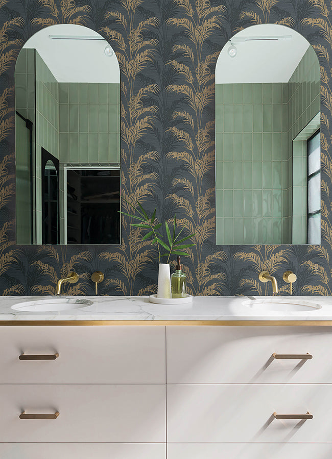 rattan-charcoal-palm-wallpaper-york-wallcoverings-4168-17741 - York Wallpaper Wallpaper