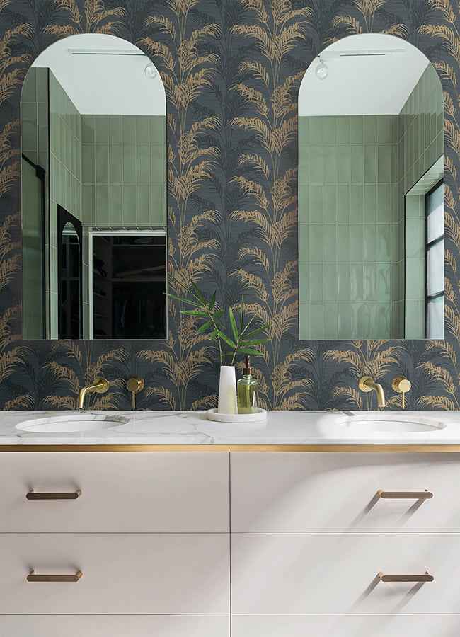 Rattan Charcoal Palm Wallpaper - York Wallcoverings - 4168-17741 - York Wallcoverings Wallpaper