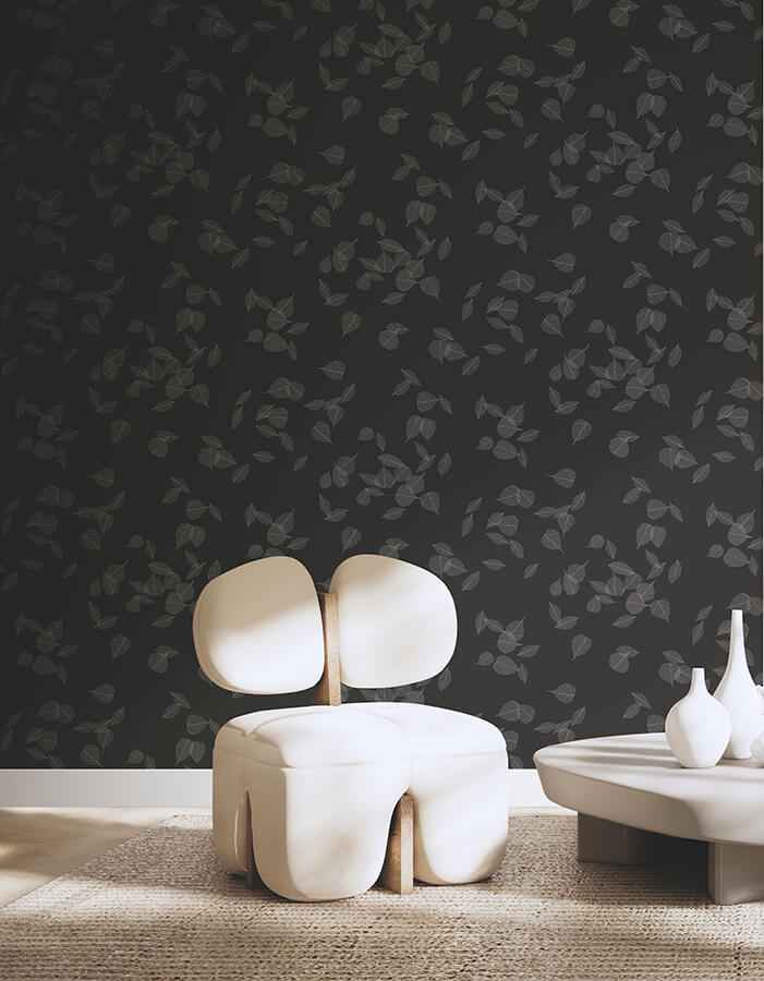 Myles Black Leaves Wallpaper - York Wallcoverings - 4174-4650 - York Wallcoverings Wallpaper
