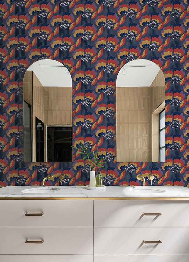 Retro Esme Navy Peel & Stick Wallpaper - York Wallcoverings - MCS6400 - York Wallcoverings Wallpaper