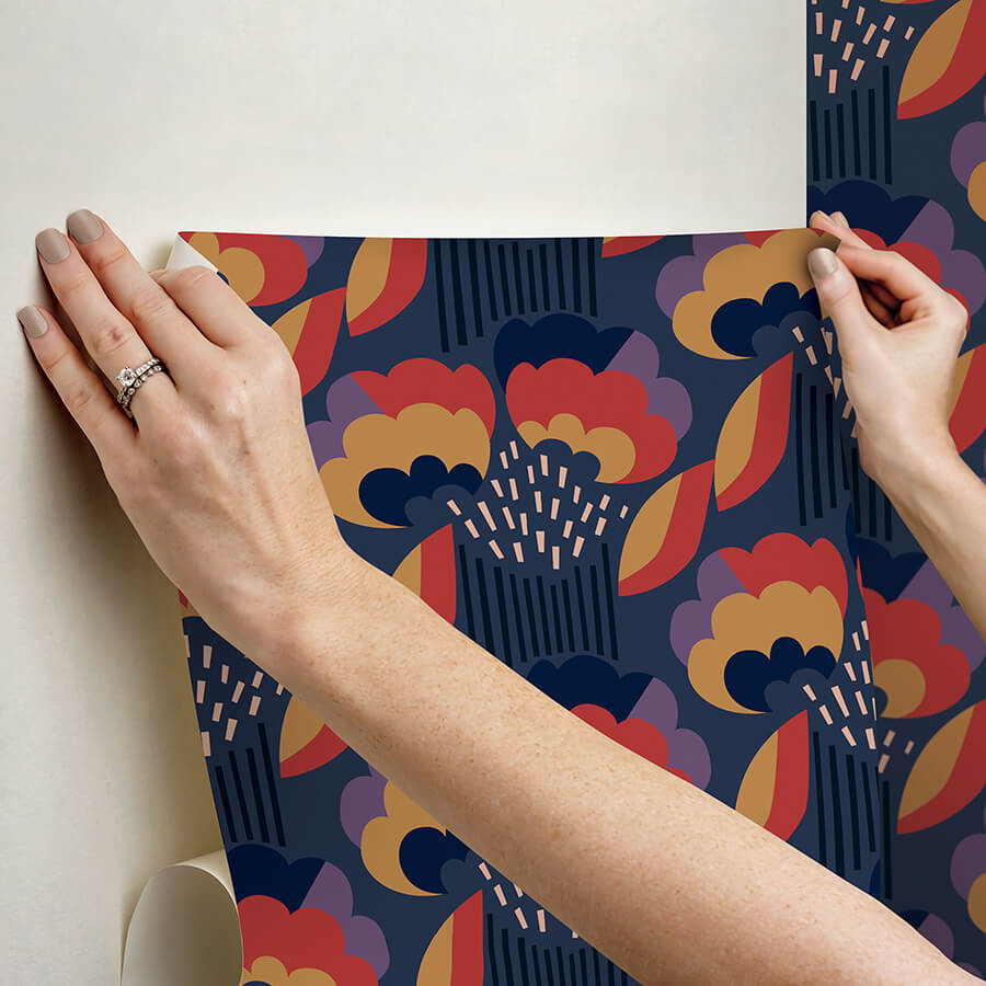 retro-esme-navy-peel-and-stick-wallpaper-york-wallcoverings-mcs6400 - York Wallcoverings Wallpaper