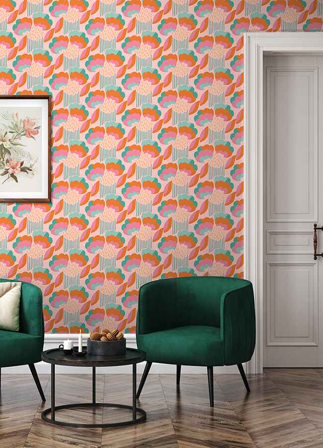 Retro Esme Pink Peel & Stick Wallpaper - York Wallcoverings - MCS6401 - York Wallcoverings Wallpaper
