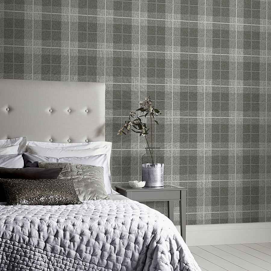 Hector Charcoal Plaid Wallpaper - York Wallcoverings - AH294900 - York Wallcoverings Wallpaper