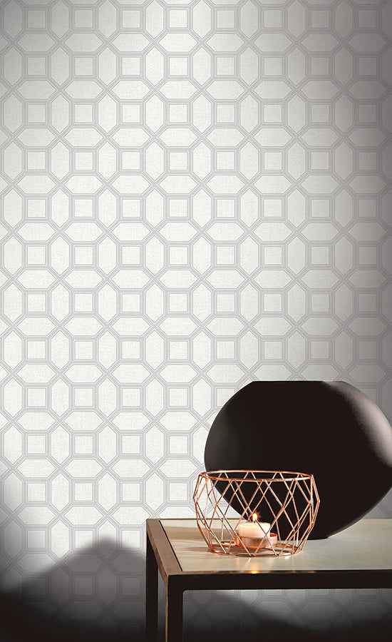 Marjorie Silver Trellis Wallpaper - York Wallcoverings - AH295603 - York Wallcoverings Wallpaper