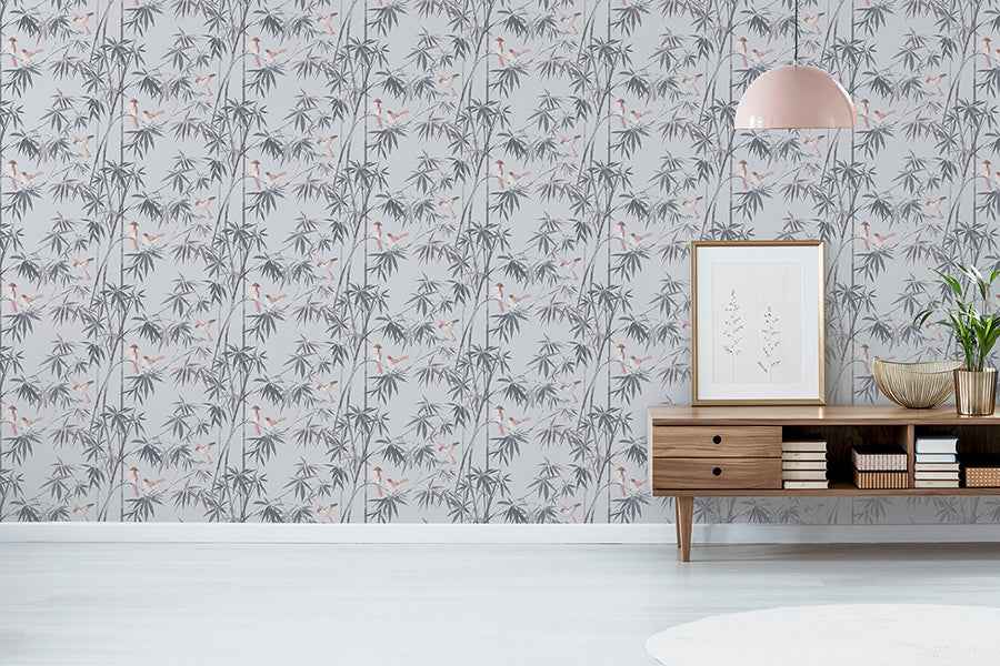 Arisu Grey Birds and Bamboo Wallpaper - York Wallcoverings - AH296401 - York Wallcoverings Wallpaper