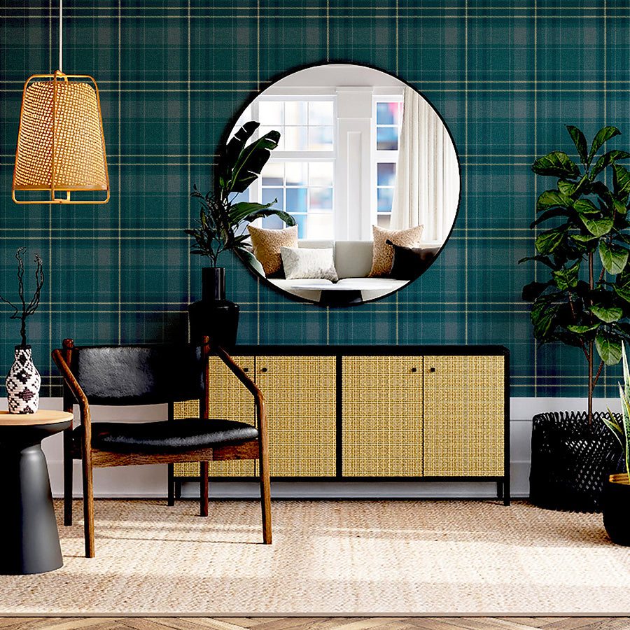 earl-dark-green-tartan-wallpaper-york-wallcoverings-ah297205 - York Wallcoverings Wallpaper