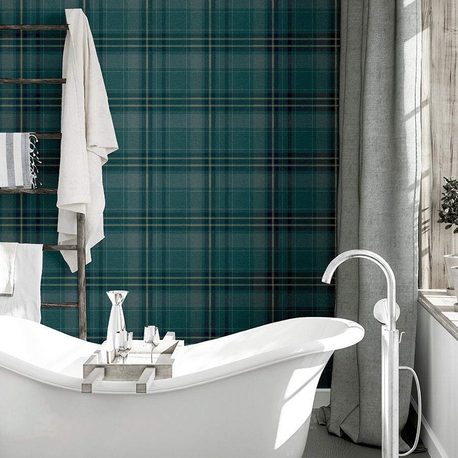 earl-dark-green-tartan-wallpaper-york-wallcoverings-ah297205 - York Wallcoverings Wallpaper