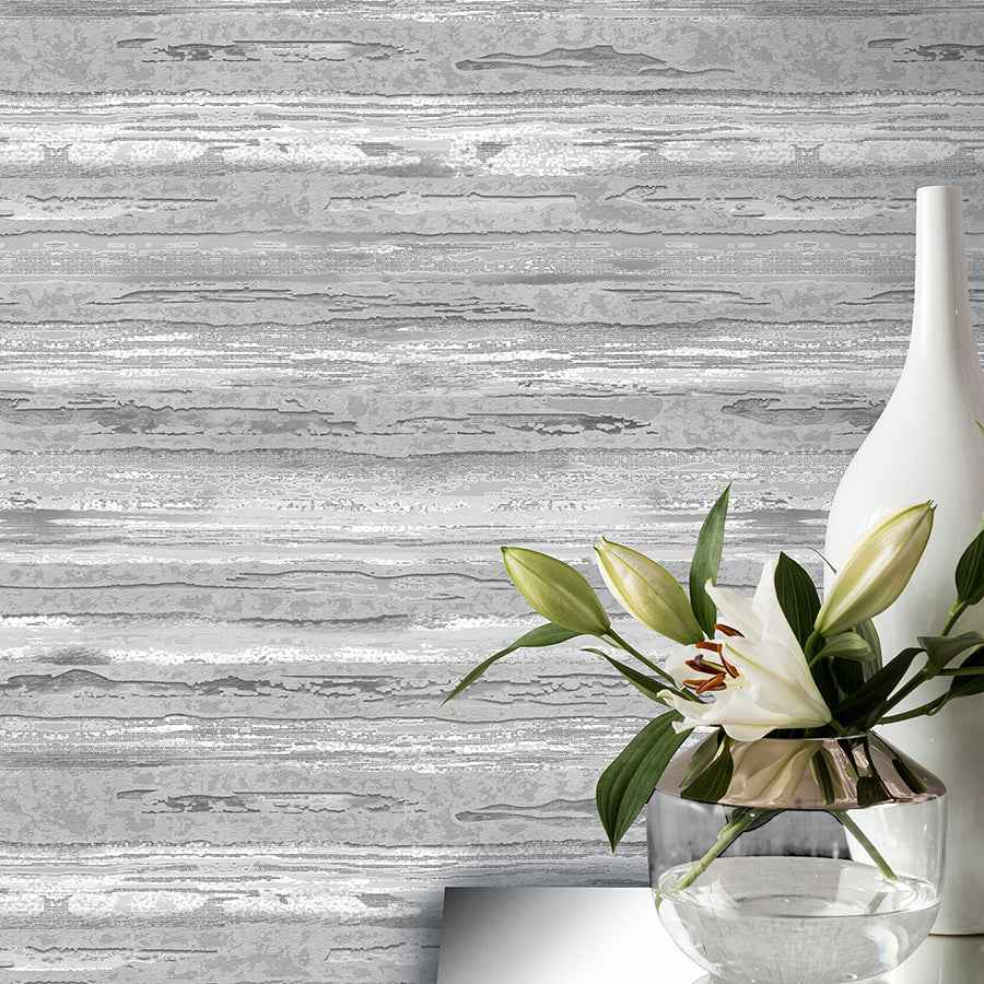 Philomena Silver Striated Wallpaper - York Wallcoverings - AH297703 - York Wallcoverings Wallpaper
