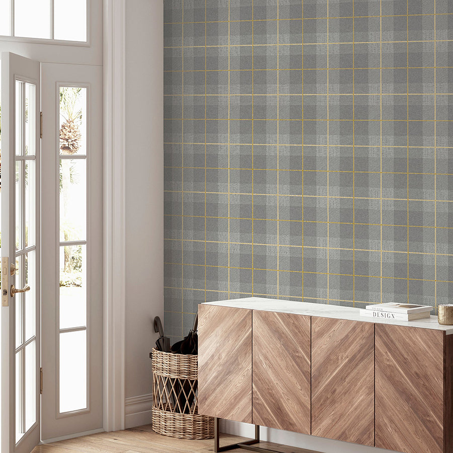 hector-grey-plaid-wallpaper-york-wallcoverings-ah299000 - York Wallcoverings Wallpaper