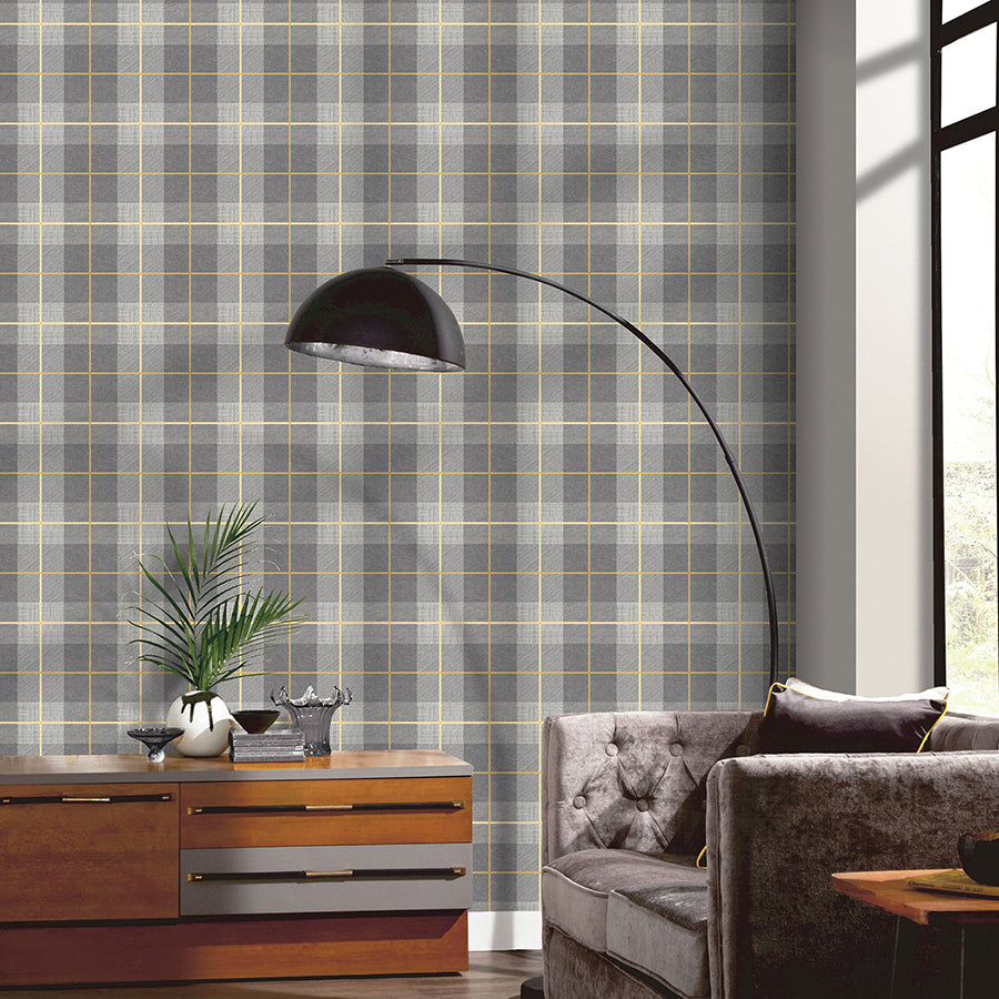 hector-grey-plaid-wallpaper-york-wallcoverings-ah299000 - York Wallcoverings Wallpaper