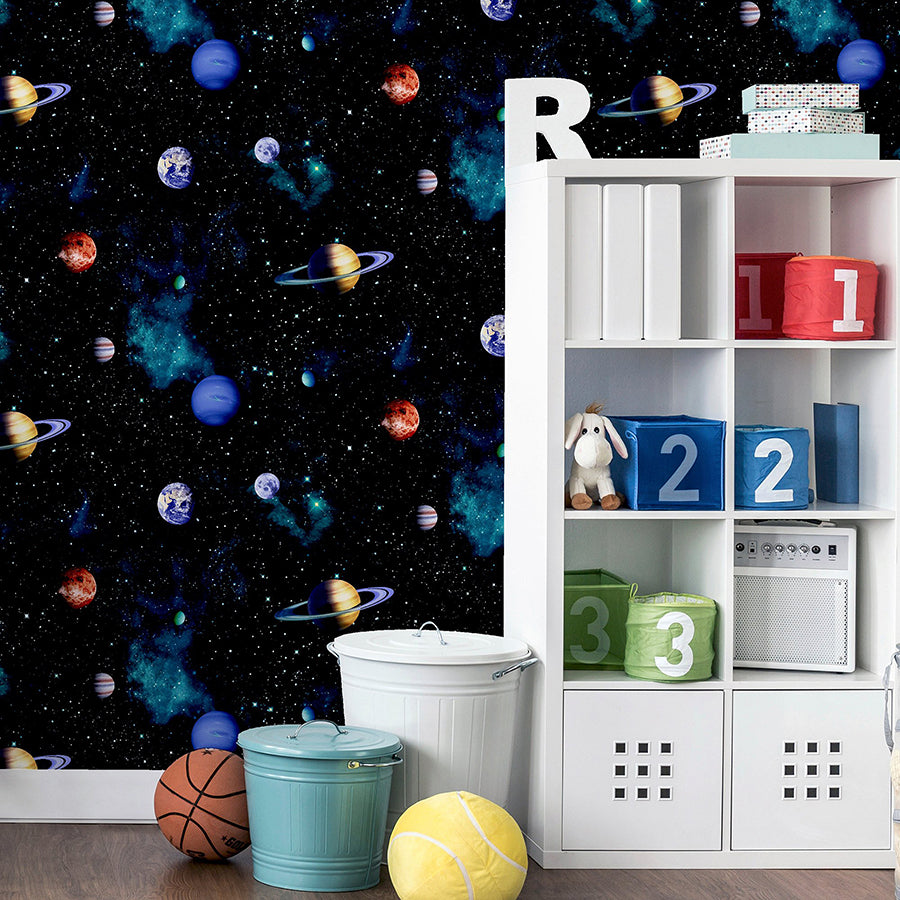 albert-black-cosmos-wallpaper-york-wallcoverings-ah668100 - York Wallcoverings Wallpaper