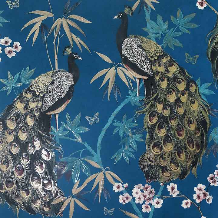 Takara Teal Opulent Peacock Wallpaper - York Wallcoverings - AH692505