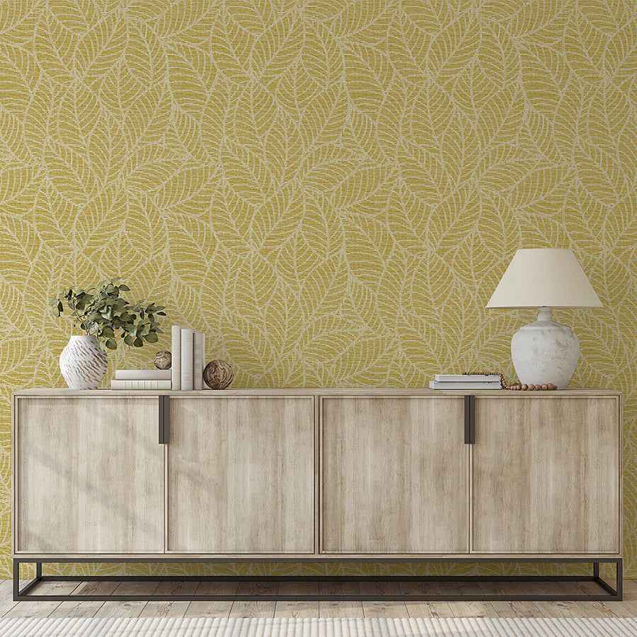 Mavis Mustard Leaf Wallpaper - York Wallcoverings - AH692506 - York Wallcoverings Wallpaper
