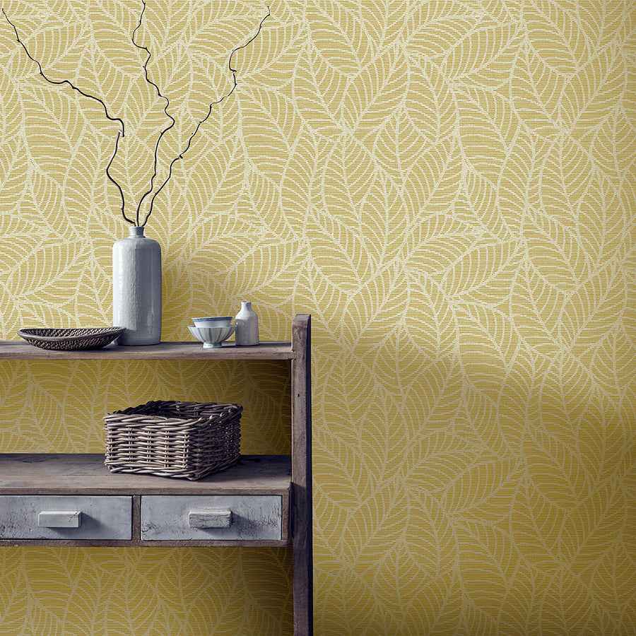Mavis Mustard Leaf Wallpaper - York Wallcoverings - AH692506 - York Wallcoverings Wallpaper