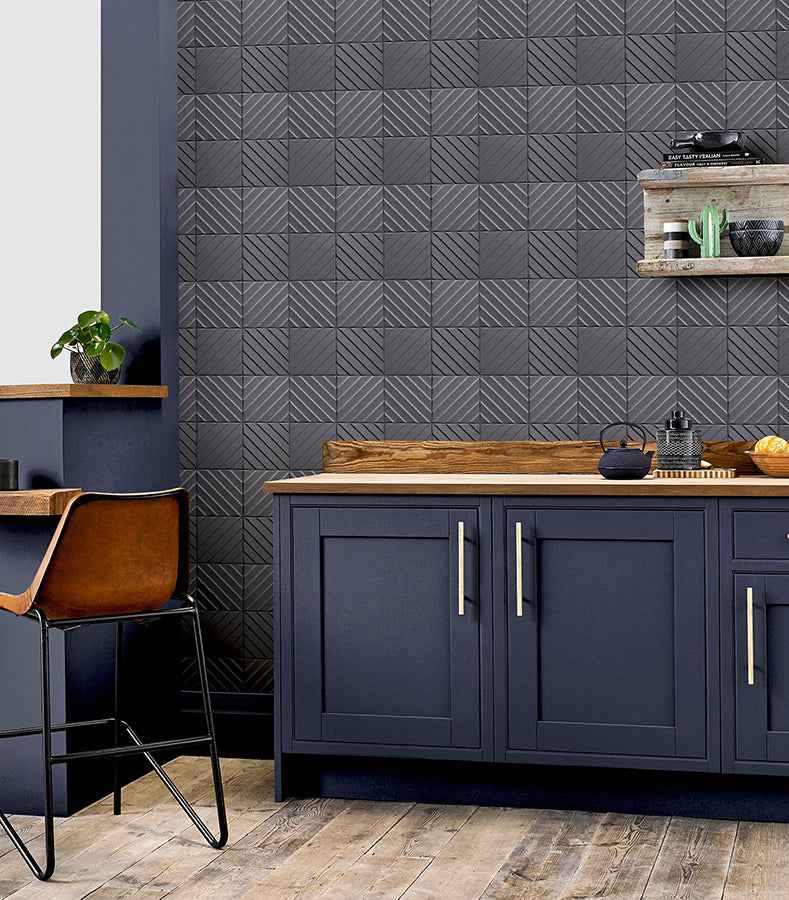 Randall Dark Grey Geometric Wallpaper - York Wallcoverings - AH692809 - York Wallcoverings Wallpaper