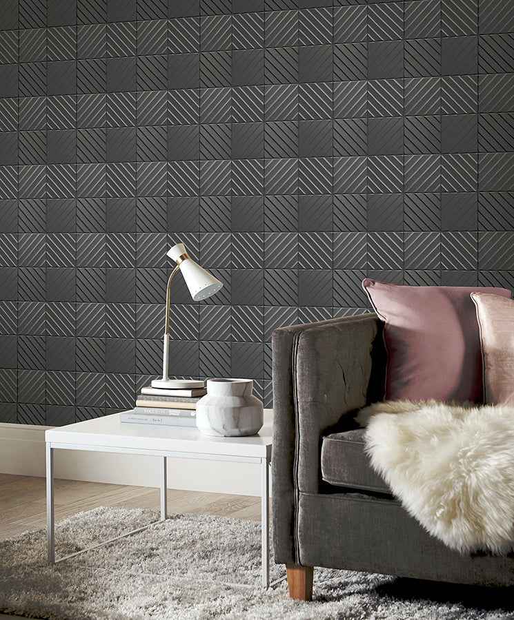 Randall Dark Grey Geometric Wallpaper - York Wallcoverings - AH692809 - York Wallcoverings Wallpaper