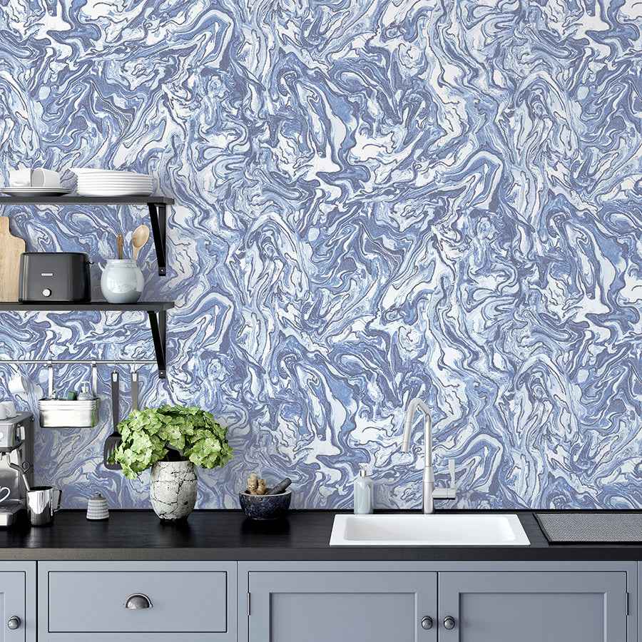 Osgood Navy Marbled Wallpaper - York Wallcoverings - AH693902 - York Wallcoverings Wallpaper