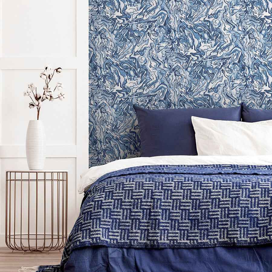 Osgood Navy Marbled Wallpaper - York Wallcoverings - AH693902 - York Wallcoverings Wallpaper