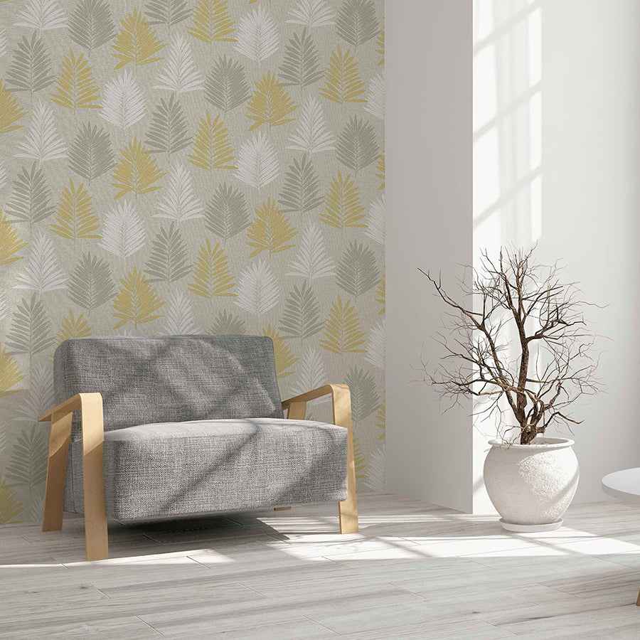 Willis Mustard Palm Frond Wallpaper - York Wallcoverings - AH697800 - York Wallcoverings Wallpaper