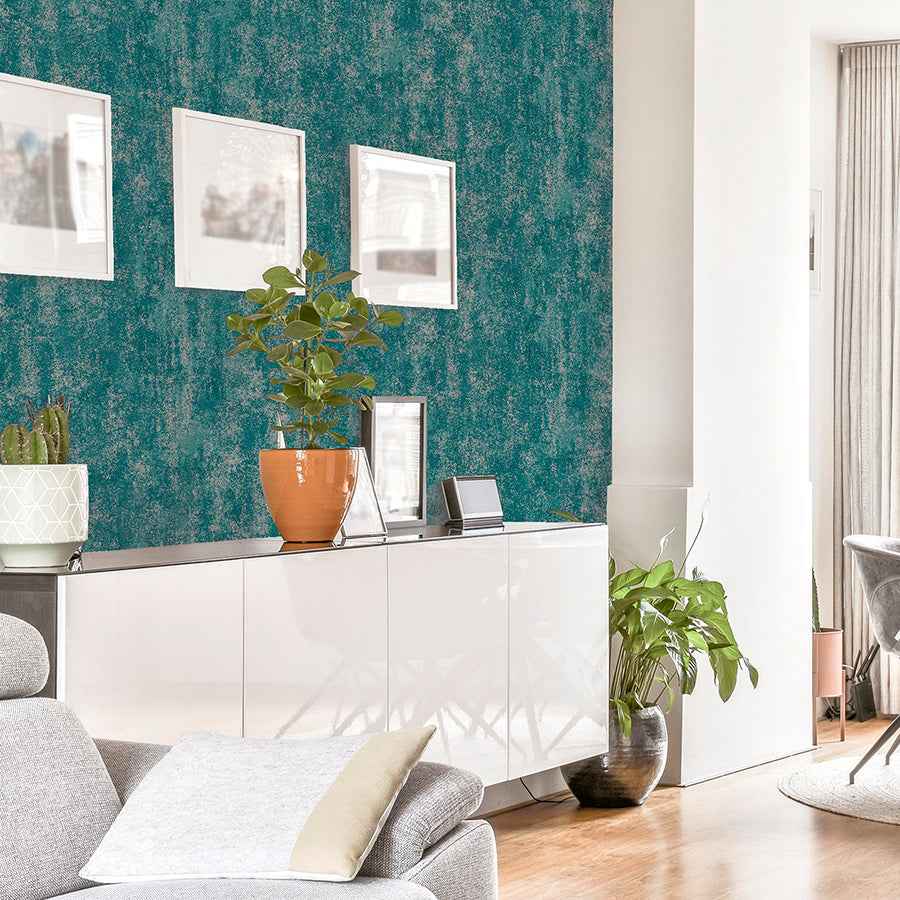 Velour Teal Distressed Wallpaper - York Wallcoverings - AH904005 - York Wallcoverings Wallpaper
