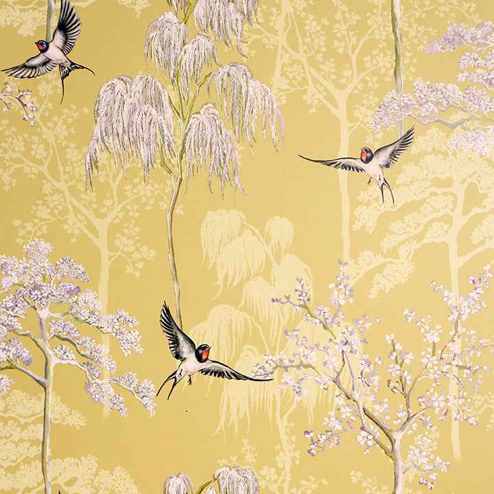 Asuka Yellow Sparrow Forest Wallpaper - York Wallcoverings - AH908002