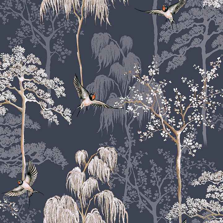Asuka Blue Sparrow Forest Wallpaper - York Wallcoverings - AH908106