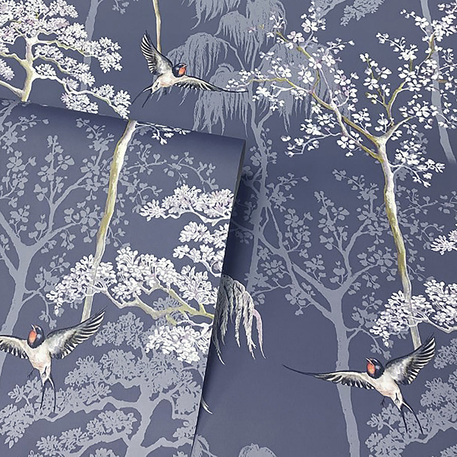 asuka-blue-sparrow-forest-wallpaper-york-wallcoverings-ah908106 - York Wallcoverings Wallpaper