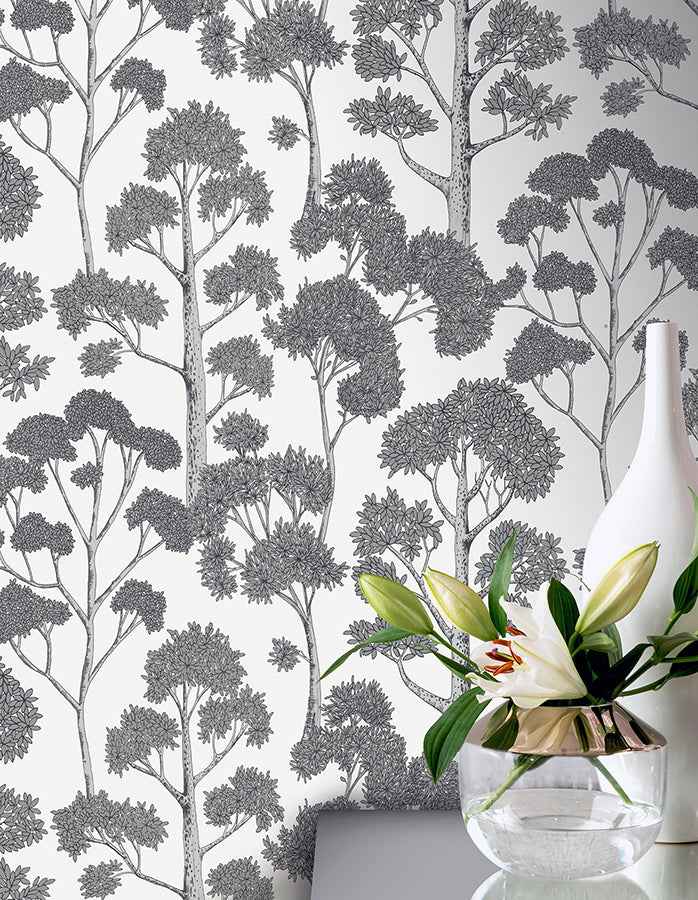 Blanche Silver Trees Wallpaper - York Wallcoverings - AH909505 - York Wallcoverings Wallpaper