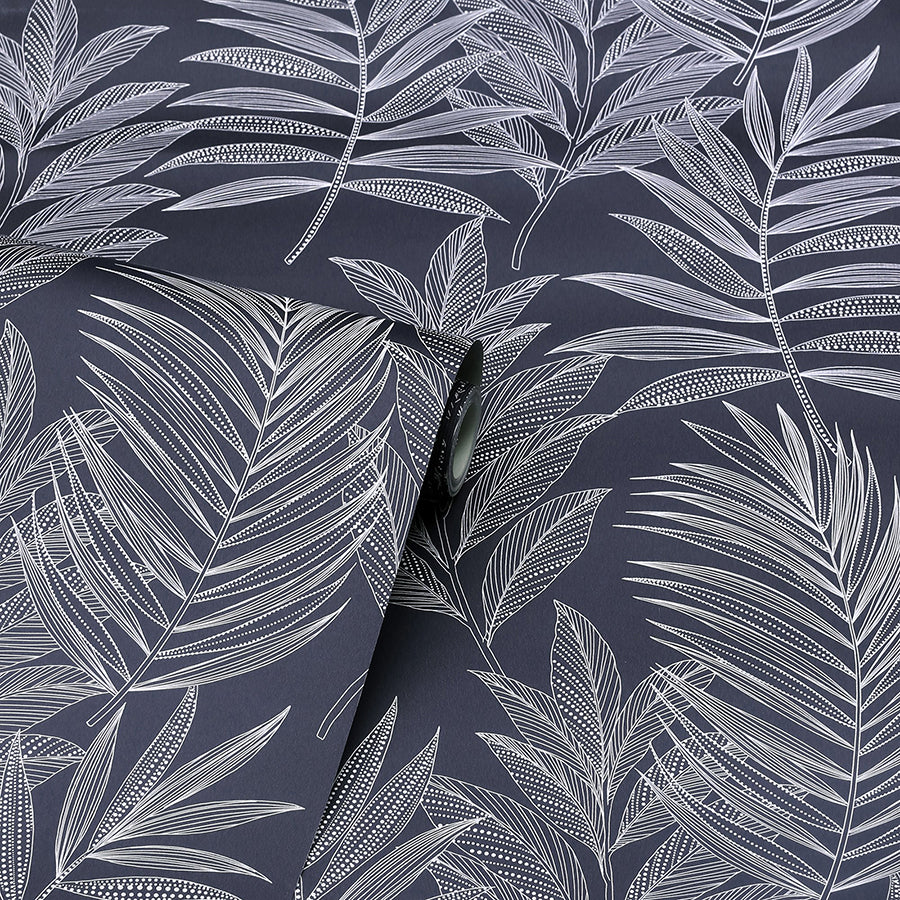theodore-navy-frond-wallpaper-york-wallcoverings-ah921205 - York Wallcoverings Wallpaper