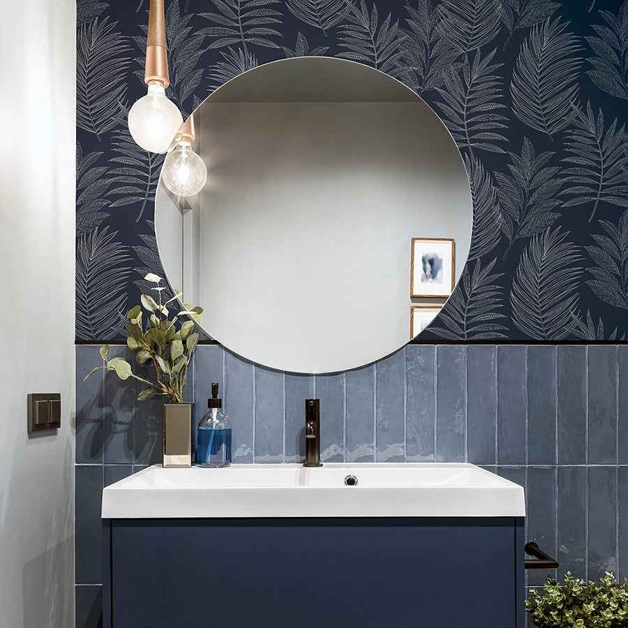 Theodore Navy Frond Wallpaper - York Wallcoverings - AH921205 - York Wallcoverings Wallpaper