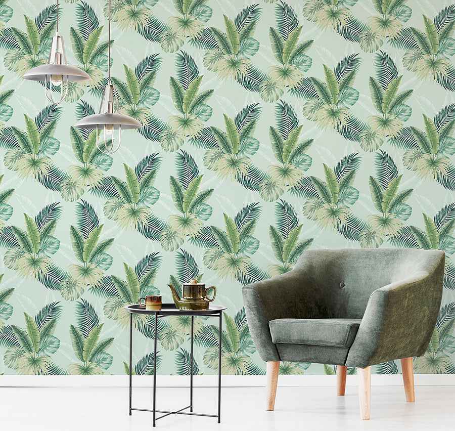 Miami Mint Palms Wallpaper - York Wallcoverings - AH921406 - York Wallcoverings Wallpaper