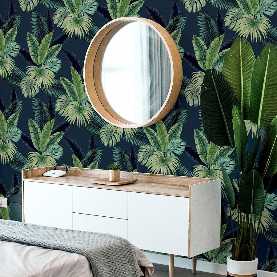 miami-navy-palms-wallpaper-york-wallcoverings-ah921407 - York Wallcoverings Wallpaper