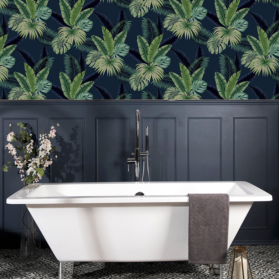 miami-navy-palms-wallpaper-york-wallcoverings-ah921407 - York Wallcoverings Wallpaper