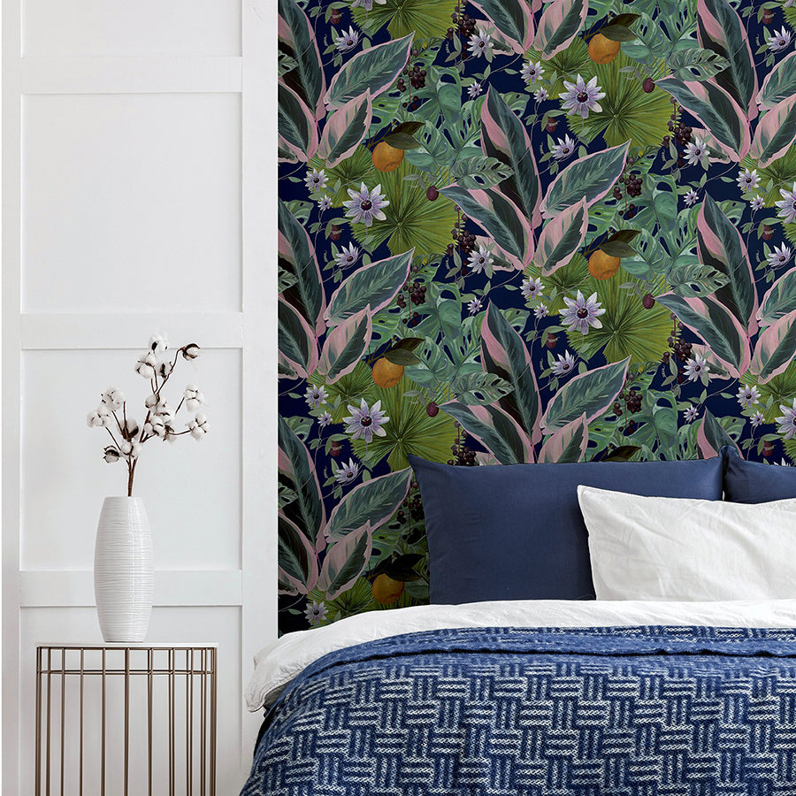 etta-navy-tropical-wallpaper-york-wallcoverings-ah921703 - York Wallcoverings Wallpaper