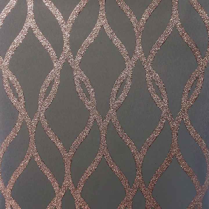 Ava Rose Gold Glittering Ogee Wallpaper - York Wallcoverings - AH921803 - York Wallcoverings Wallpaper