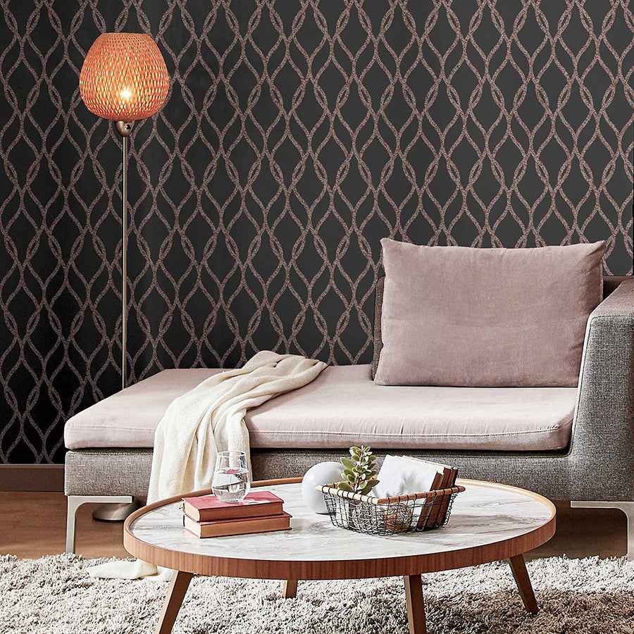Ava Rose Gold Glittering Ogee Wallpaper - York Wallcoverings - AH921803 - York Wallcoverings Wallpaper