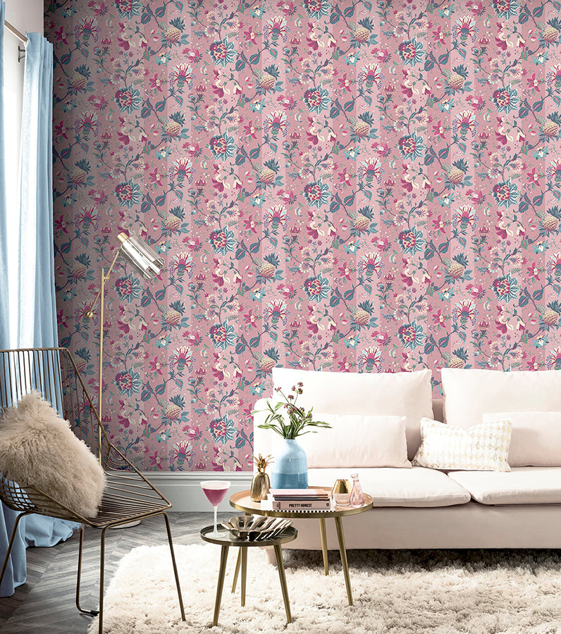 cornelia-pink-floral-stripe-wallpaper-york-wallcoverings-ah922802 - York Wallcoverings Wallpaper
