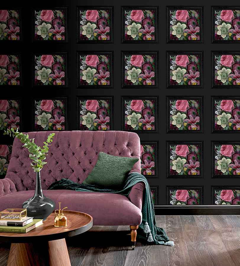 Lucinda Black Floral Panel Wallpaper - York Wallcoverings - AH922804 - York Wallcoverings Wallpaper