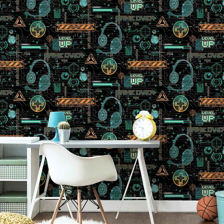 Casper Black Gamer Wallpaper - York Wallcoverings - AH923707 - York Wallcoverings Wallpaper