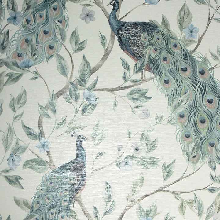 Keeka Blue Peacocks Wallpaper - York Wallcoverings - AH923708 - York Wallcoverings Wallpaper