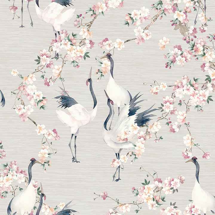 Harumi Light Grey Blossom Wallpaper - York Wallcoverings - AH924800 - York Wallcoverings Wallpaper