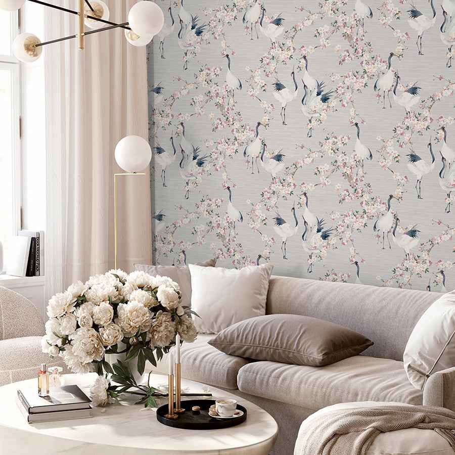 Harumi Light Grey Blossom Wallpaper - York Wallcoverings - AH924800 - York Wallcoverings Wallpaper