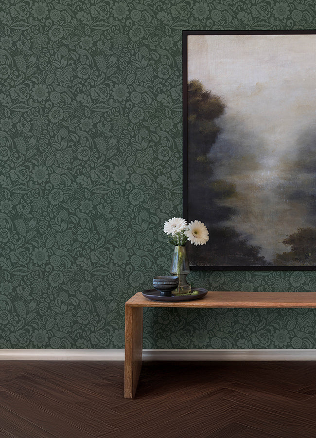 marta-green-floral-trail-wallpaper-york-wallcoverings-4147-27362 - York Wallcoverings Wallpaper