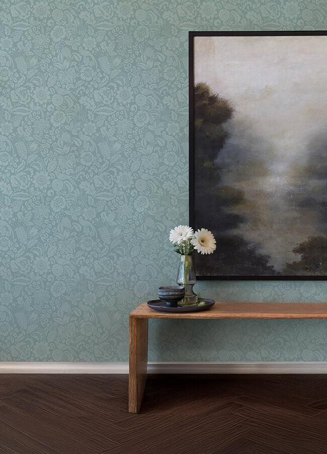 marta-teal-floral-trail-wallpaper-york-wallcoverings-4147-27363 - York Wallcoverings Papel pintado