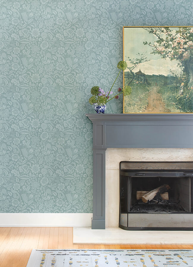 marta-teal-floral-trail-wallpaper-york-wallcoverings-4147-27363 - York Wallcoverings Papel pintado