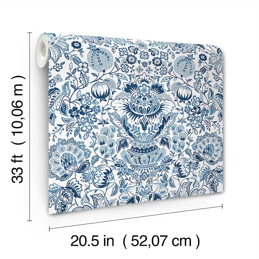 blanche-blue-floral-damask-wallpaper-york-wallcoverings-4147-27372 - York Wallcoverings Papel pintado
