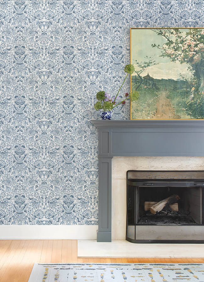 blanche-blue-floral-damask-wallpaper-york-wallcoverings-4147-27372 - York Wallcoverings Wallpaper